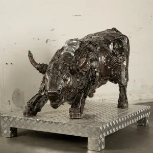 60" Wall Street Bull Inspired Recycled Metal Art Sculpture