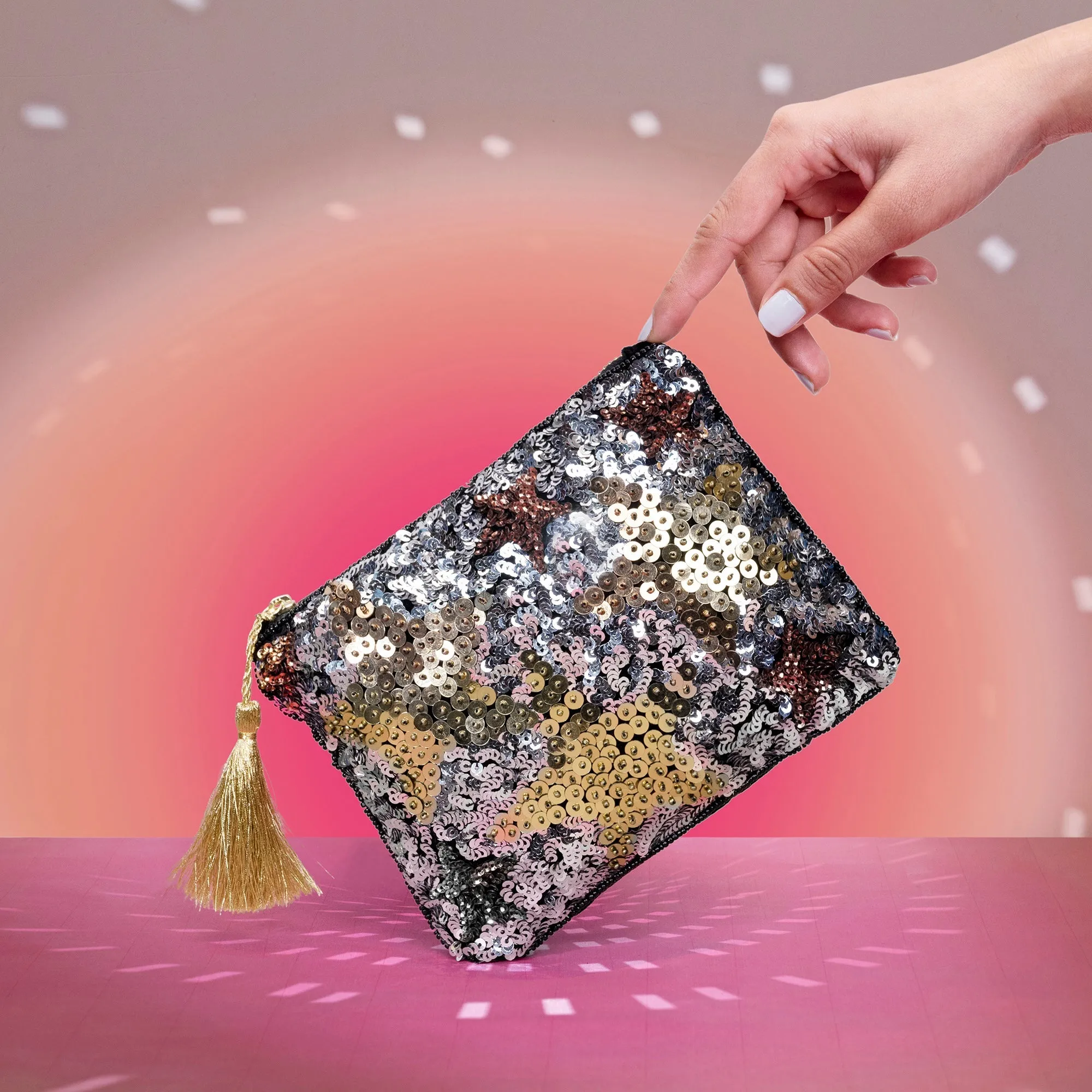 Accessorize London Women's Multi Sequin Star Flat Pouch