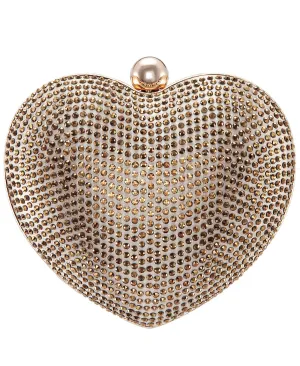 Amorie crystal minaudiere clutch with Nina heart embellishment, gold