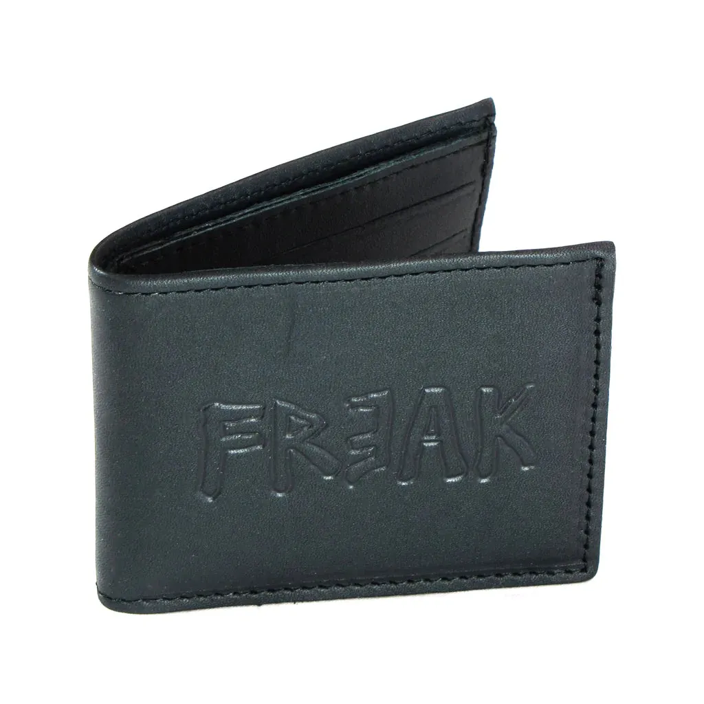 Black Oil Tanned Leather Slim Bi-Fold Wallet w/ Freak Text