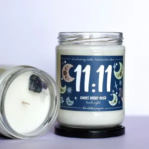 Crystal Manifestation Candle Soy - 11:11, Sweet Amber Musk Soy Candle