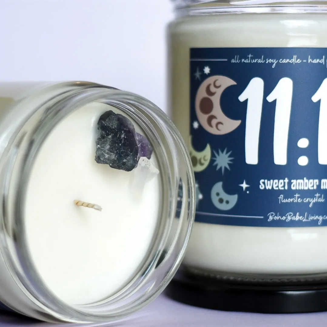 Crystal Manifestation Candle Soy - 11:11, Sweet Amber Musk Soy Candle