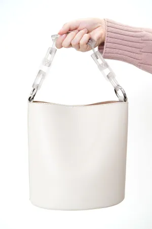 Grey leather bucket bag in 3 ways