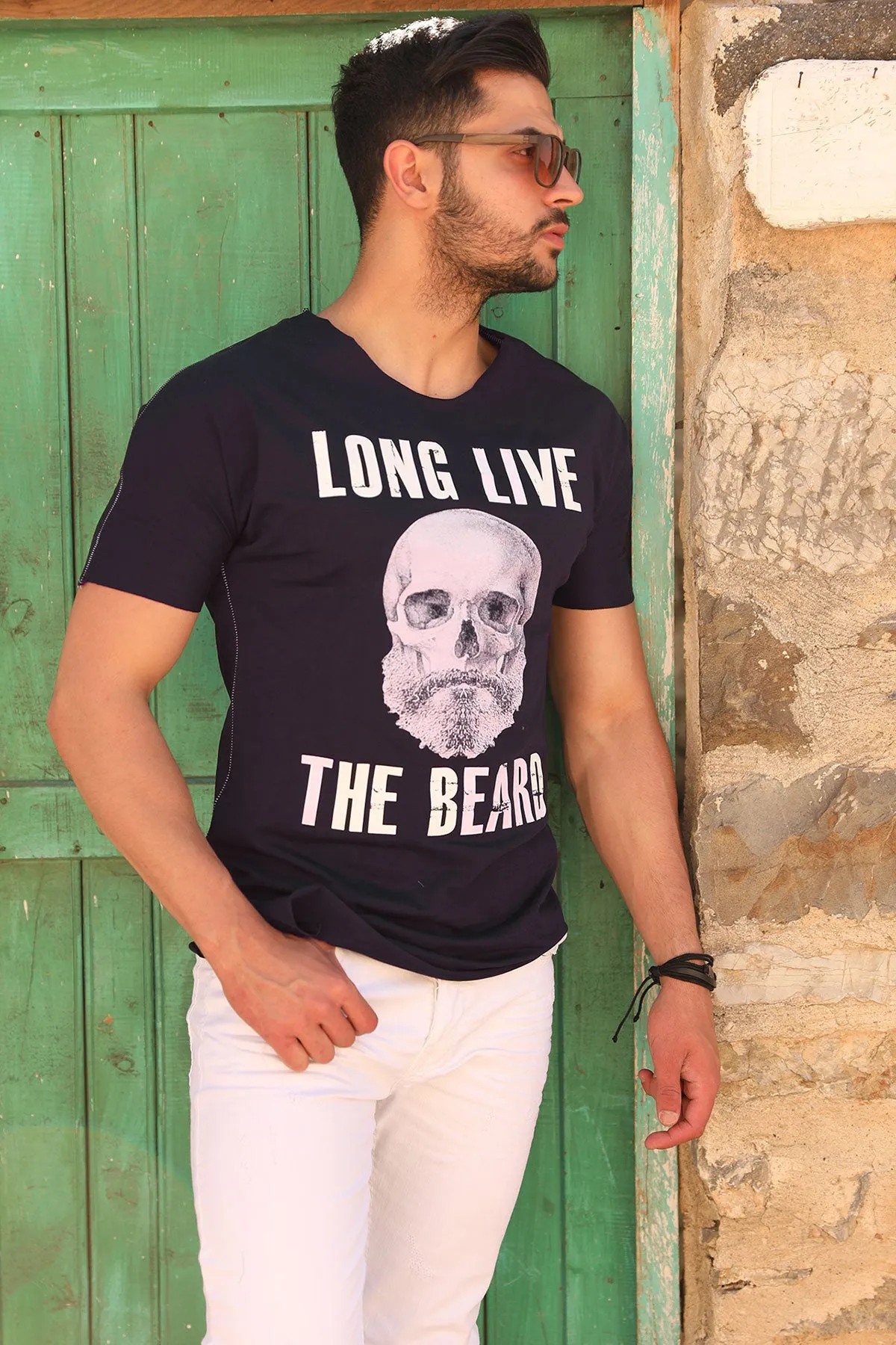 Men's Printed Navy Blue T-shirt