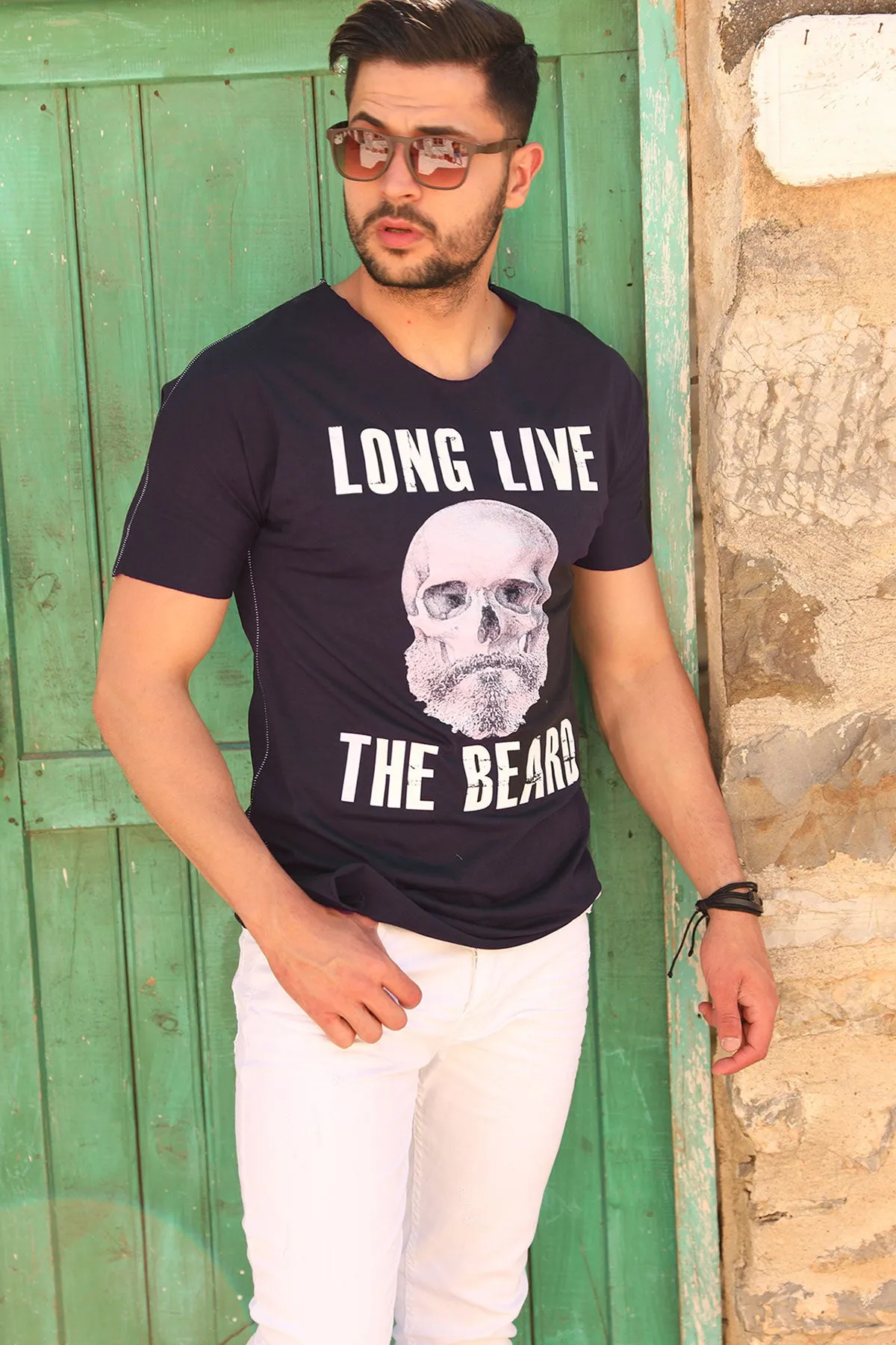 Men's Printed Navy Blue T-shirt
