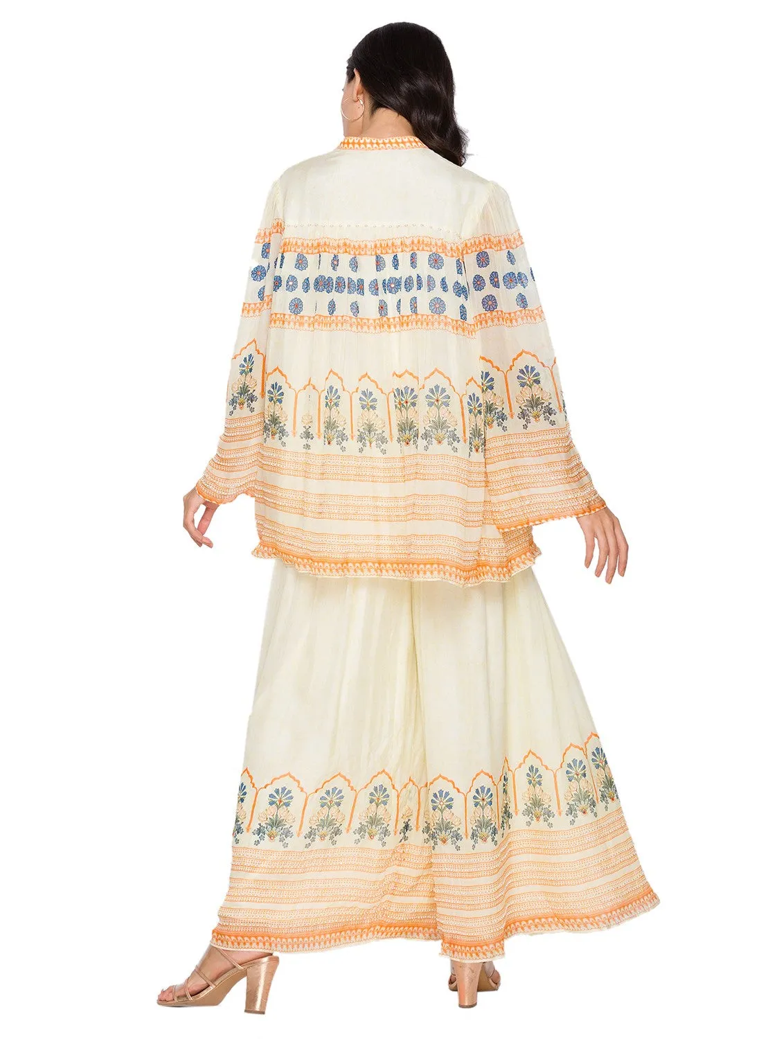 Printed top with printed flared pants