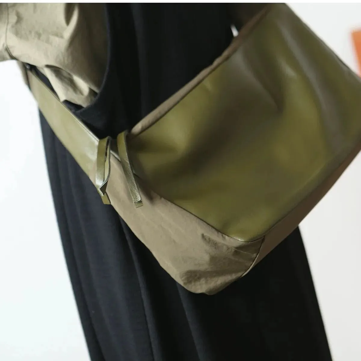 Seoul Crossbody Leather/Nylon Mix Bag | Olive / Black / Grey