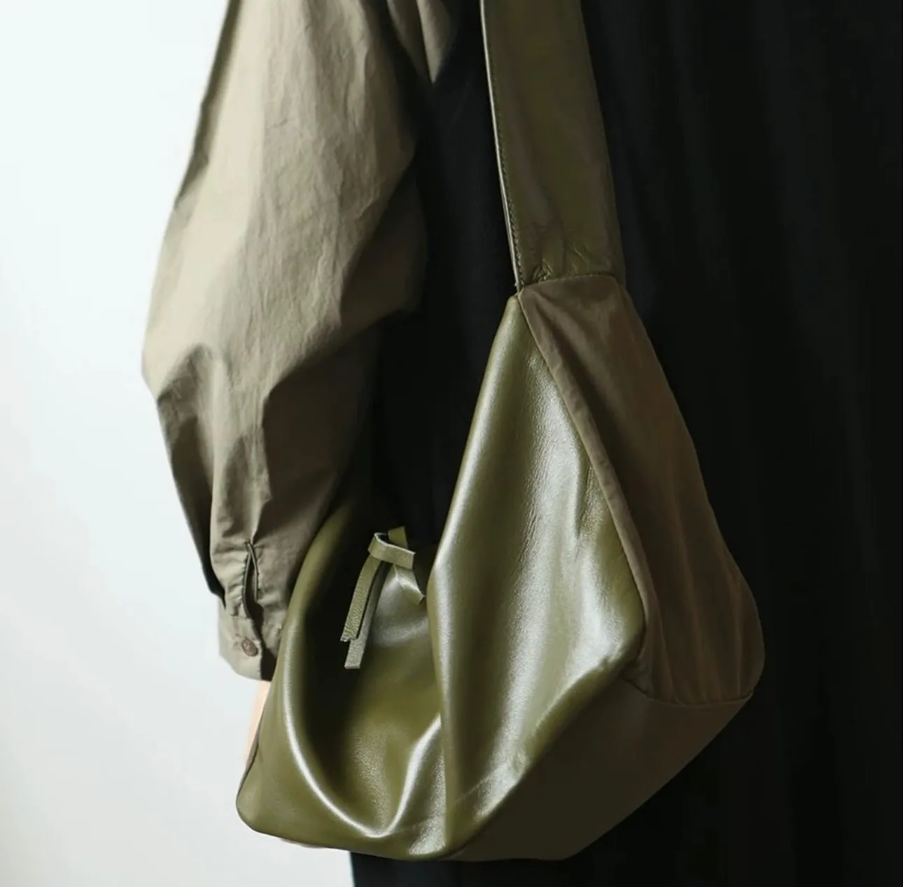 Seoul Crossbody Leather/Nylon Mix Bag | Olive / Black / Grey